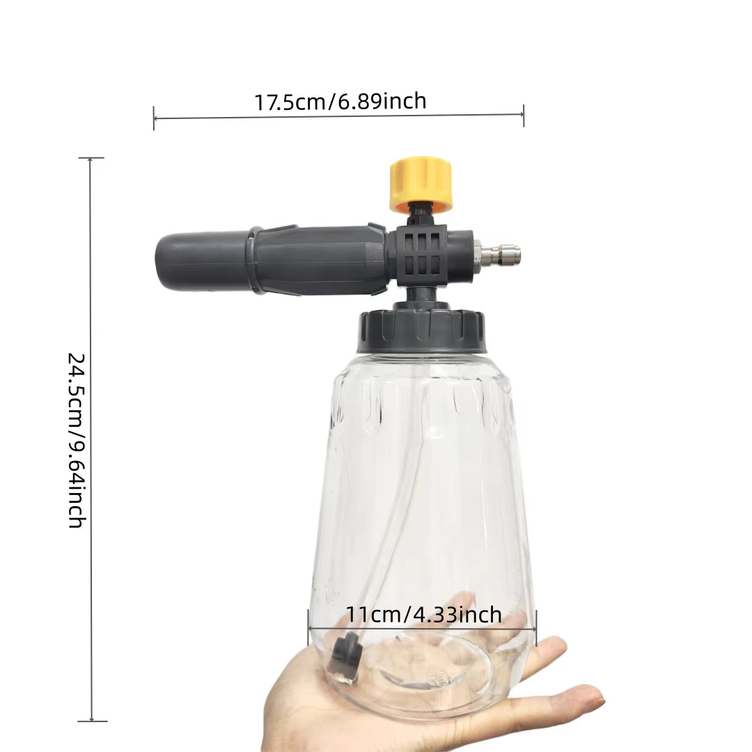 1 PC Black and Yellow Thick Handle Foam Cannon 1000 ML Transparent Bottle Snow Foam Lance Washer Kit, Pressure Car Washer Access