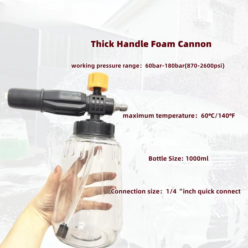 1 PC Black and Yellow Thick Handle Foam Cannon 1000 ML Transparent Bottle Snow Foam Lance Washer Kit, Pressure Car Washer Access