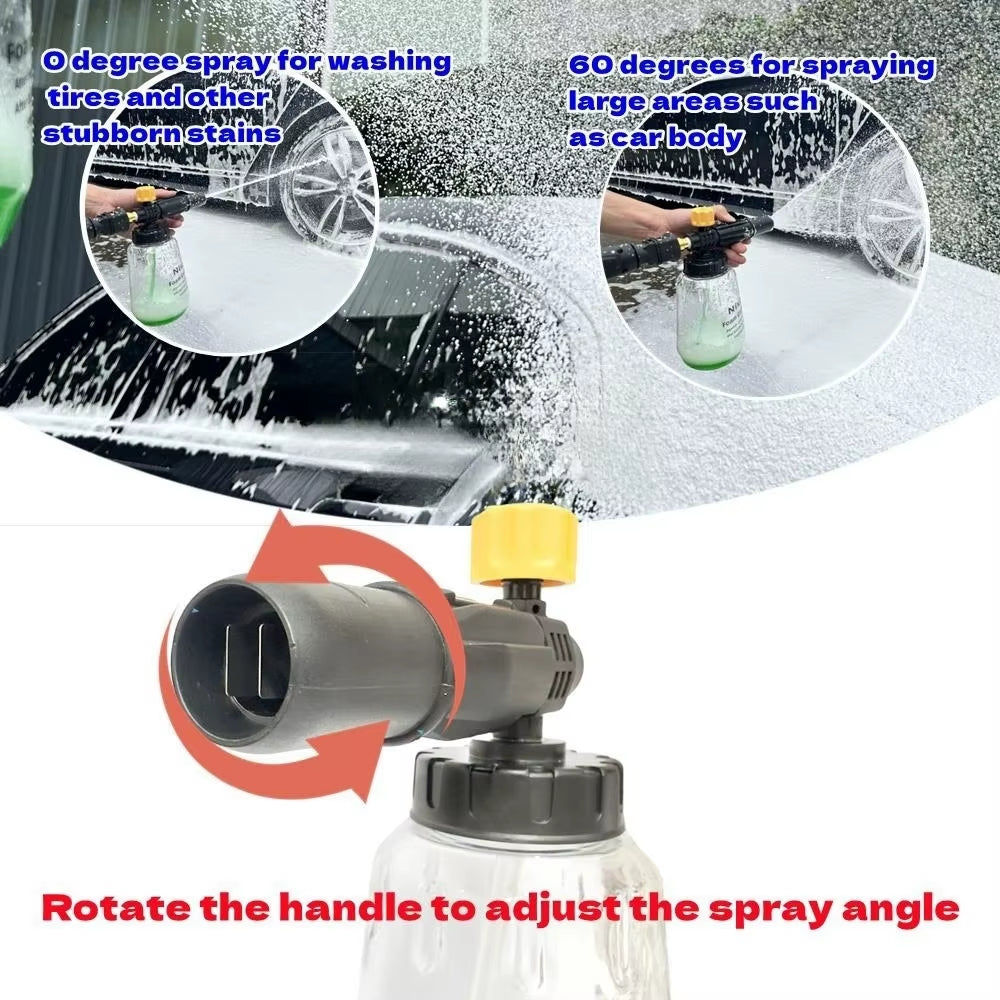 1 PC Black and Yellow Thick Handle Foam Cannon 1000 ML Transparent Bottle Snow Foam Lance Washer Kit, Pressure Car Washer Access